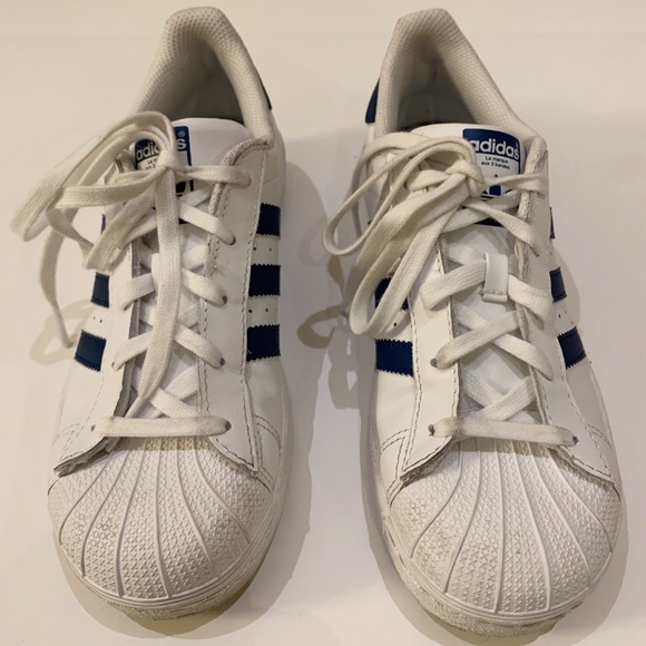 Adidas blue and white sneakers-kids size 3 - Picture 2 of 7